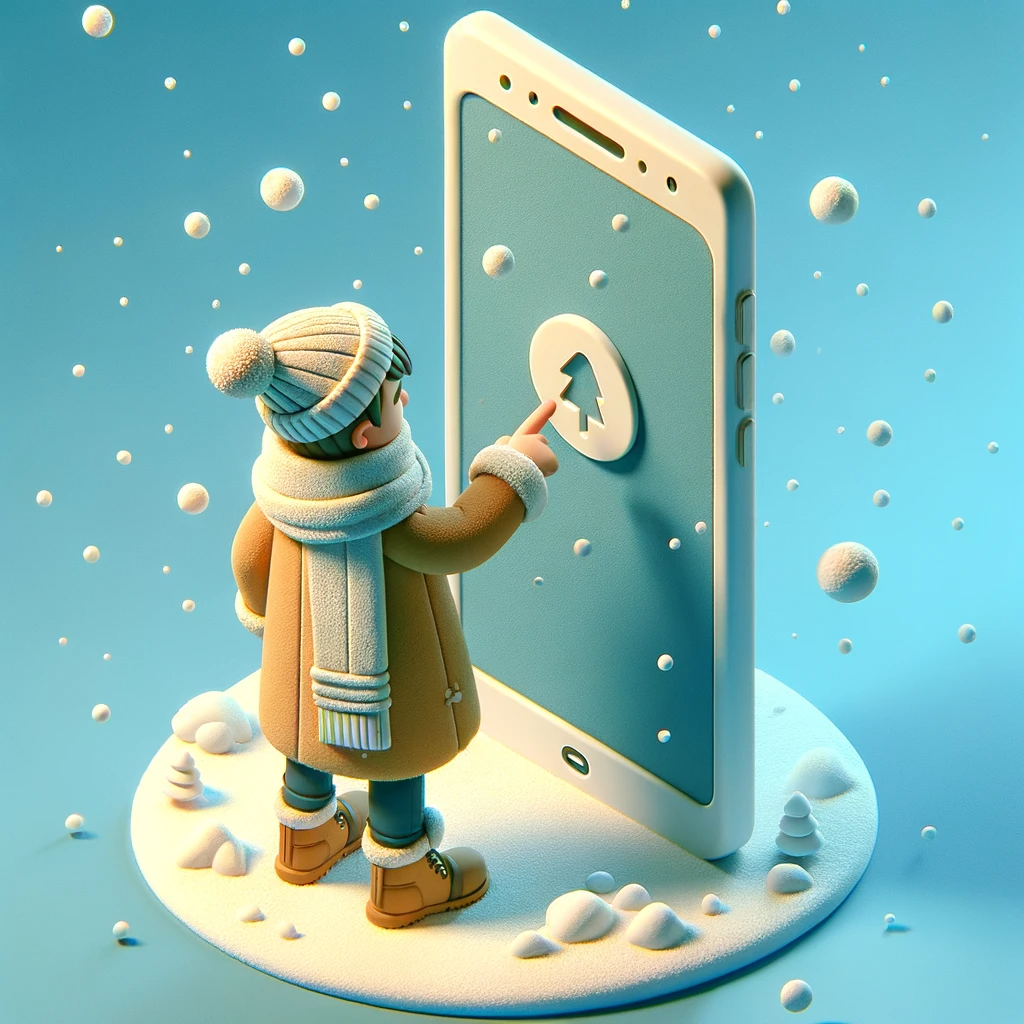 Bild einer fröhlichen Person mit schwarzer Hautfarbe, die eine schwarze Virtual-Reality-Brille trägt und nach rechts schaut. Sie befindet sich in einer weihnachtlichen Umgebung mit einem minimalistischen Hintergrund, der dezente Weihnachtselemente wie ein paar Lichter und einen kleinen Weihnachtsbaum zeigt. Der Ausdruck der Person ist hell und dynamisch und zeigt ihr Engagement und ihre Freude am virtuellen Erlebnis. Die Atmosphäre ist fröhlich und einfach gehalten und konzentriert sich auf die Interaktion der Person mit der VR-Welt während der Feiertage.